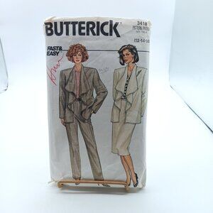Vintage Butterick 3418 Misses Jacket Skirt & Pants Sewing Pattern Size 12-16